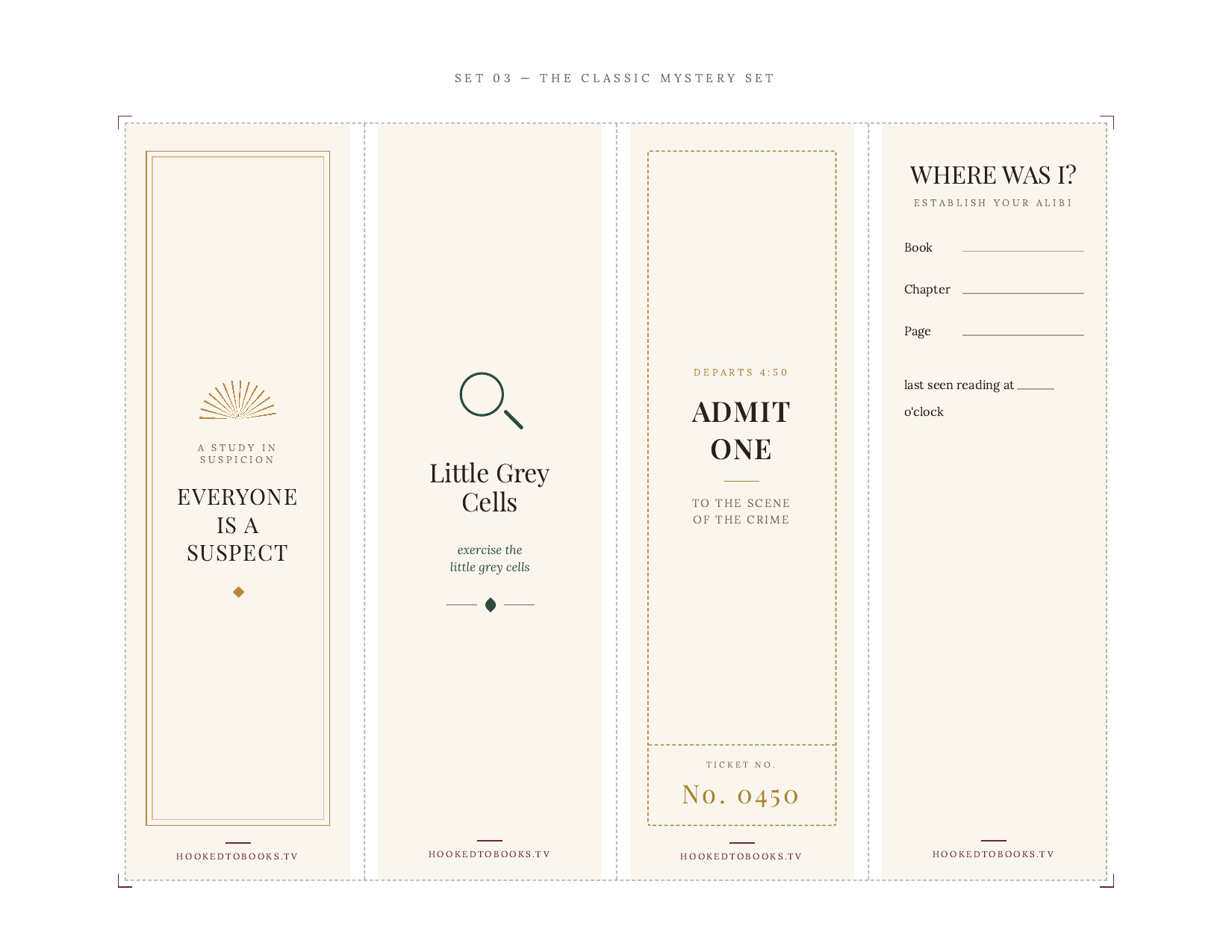 The Classic Mystery Set printable bookmarks