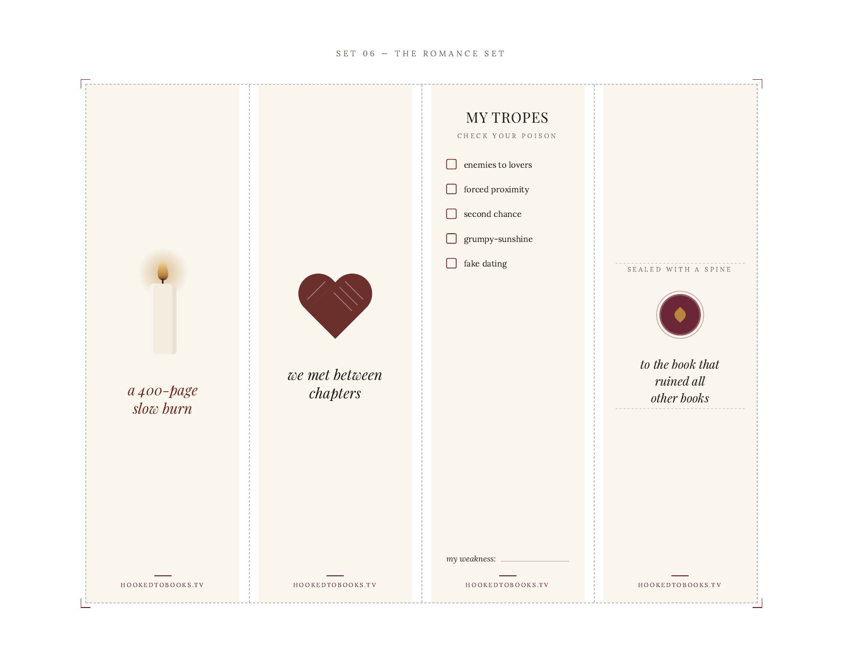 The Romance Set printable bookmarks