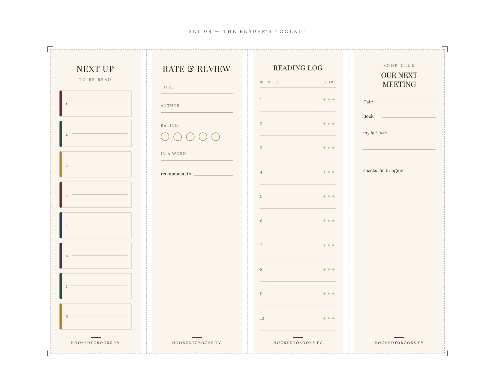 The Reader's Toolkit printable bookmarks