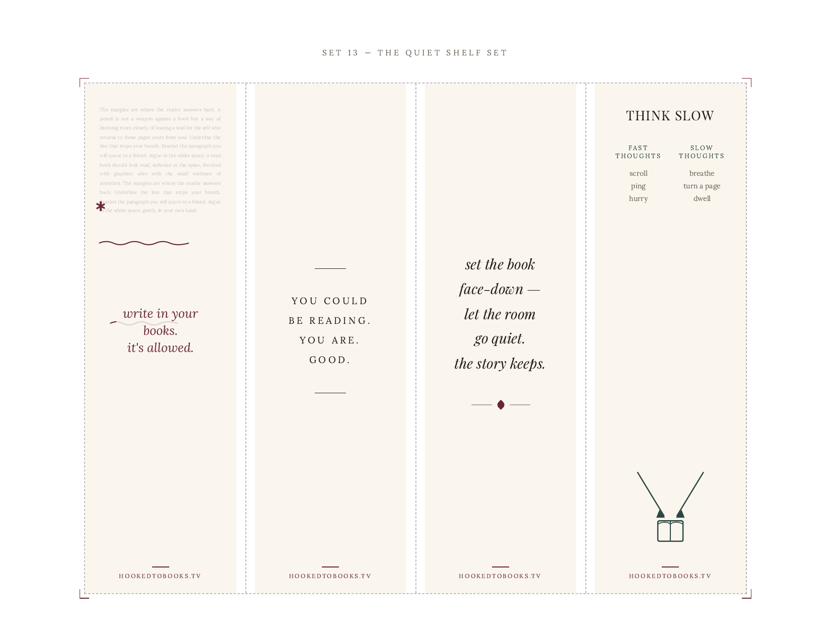 The Quiet Shelf Set printable bookmarks