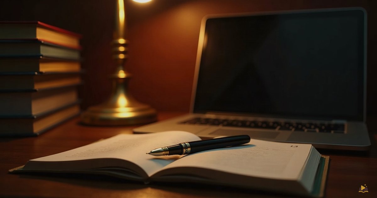 A lamplit reading scene (writing desk) for A Bestseller Was Accused of Being AI-Written. Here's What's Actually Known.