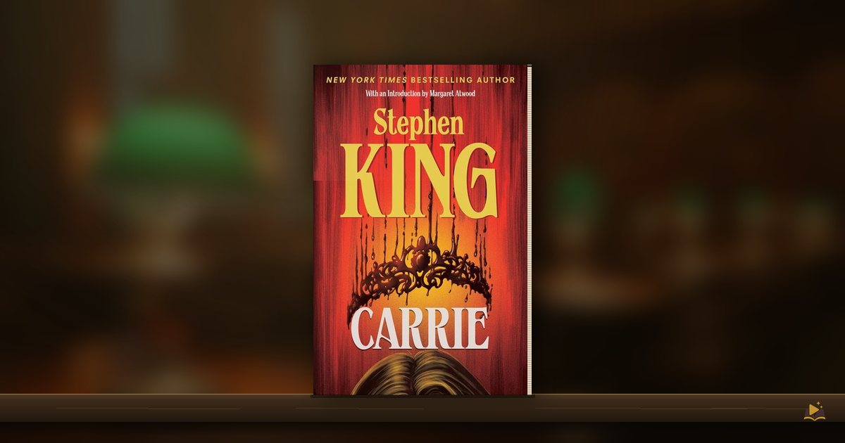 Book covers on a library shelf: Carrie by Stephen King