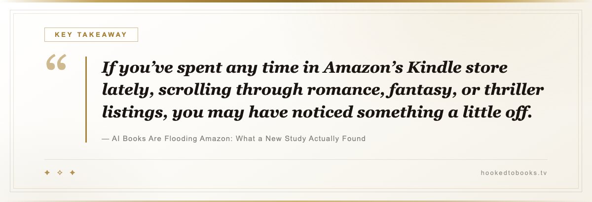 Key takeaway from AI Books Are Flooding Amazon: What a New Study Actually Found: “If you’ve spent any time in Amazon’s Kindle store lately, scrolling through romance, fantasy, or thriller listings, you may have noticed something a little off.”