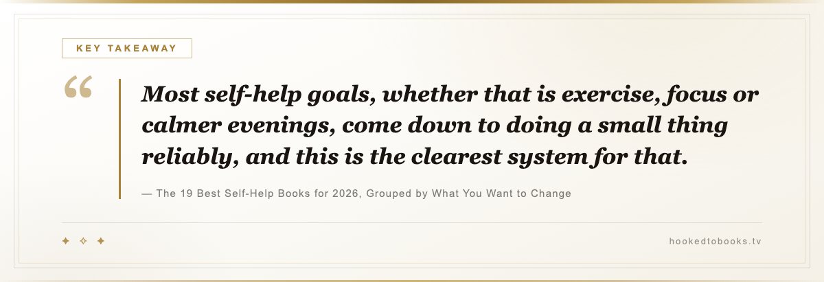 Key takeaway from The 19 Best Self-Help Books for 2026, Grouped by What You Want to Change: “Most self-help goals, whether that is exercise, focus or calmer evenings, come down to doing a small thing reliably, and this is the clearest system for that.”