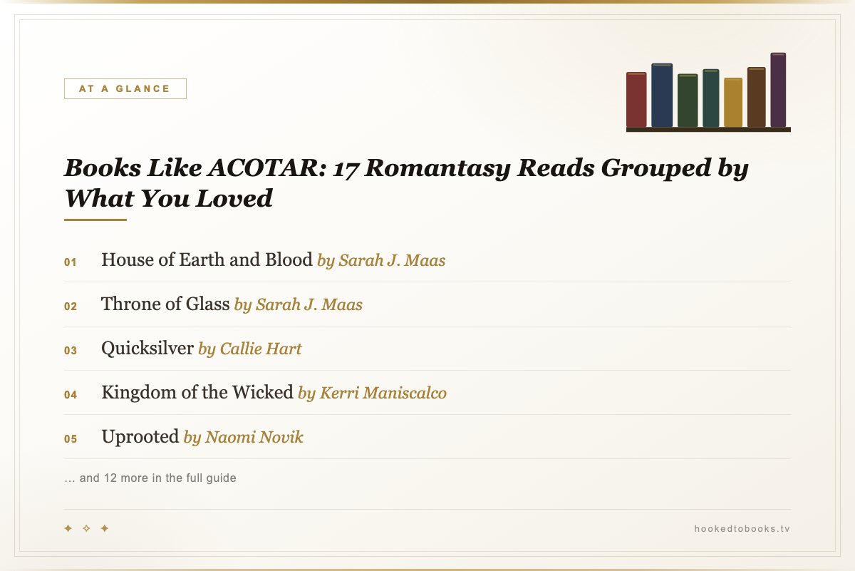 At a glance: top picks from Books Like ACOTAR: 17 Romantasy Reads Grouped by What You Loved