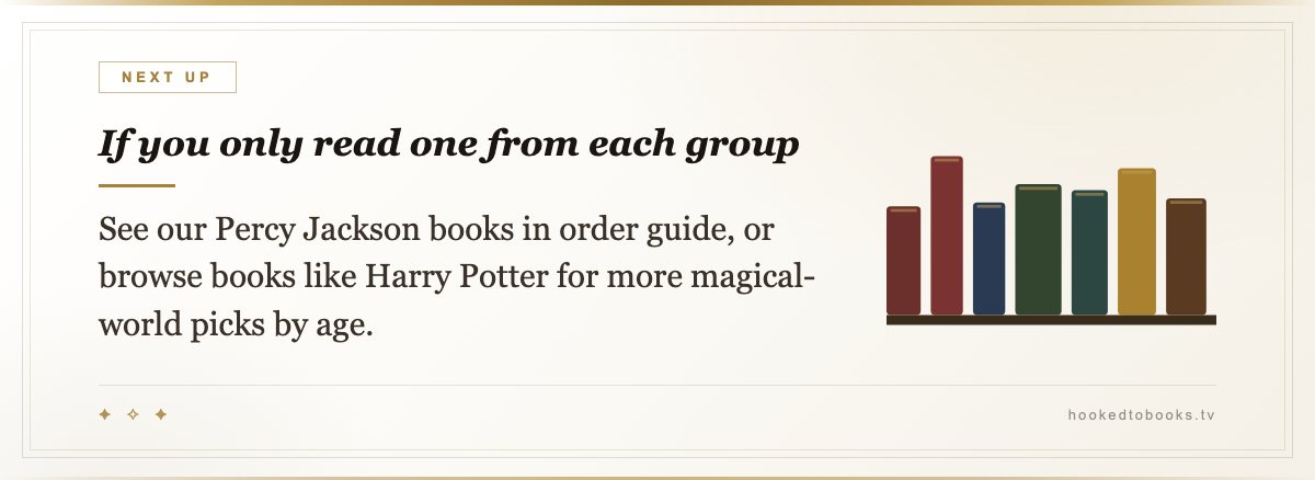 If you only read one from each group β See our Percy Jackson books in order guide, or browse books like Harry Potter for more magical-world picks by age.