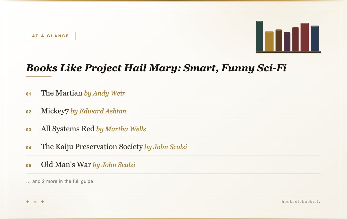 At a glance: top picks from Books Like Project Hail Mary: Smart, Funny Sci-Fi