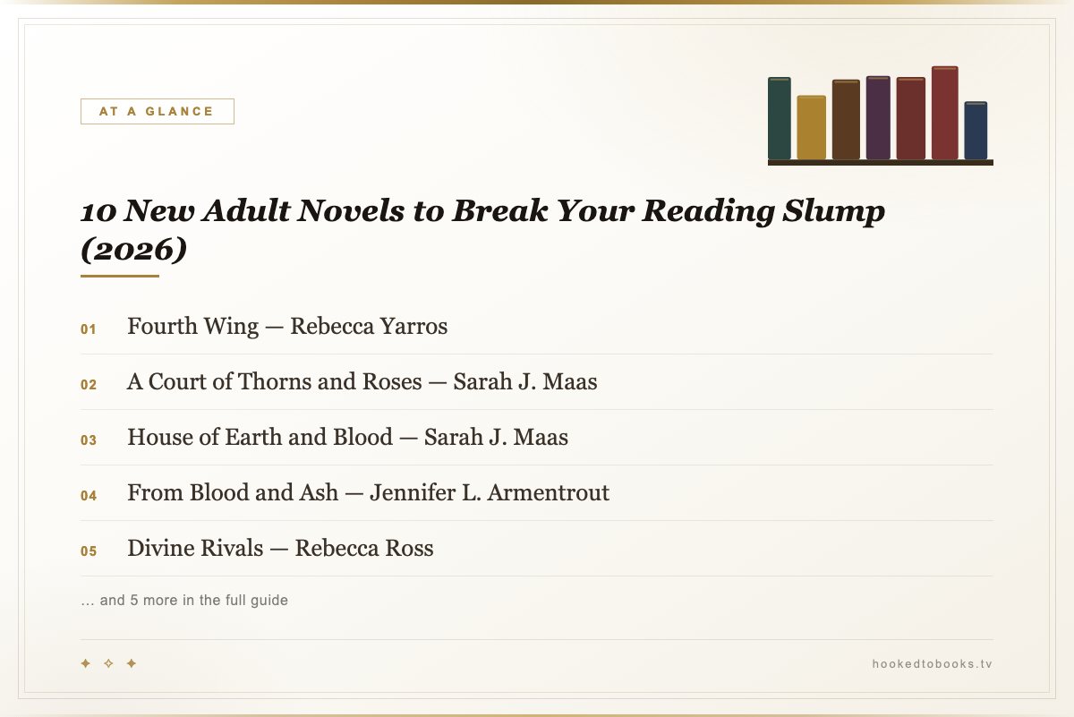 At a glance: top picks from 10 New Adult Novels to Break Your Reading Slump (2026)