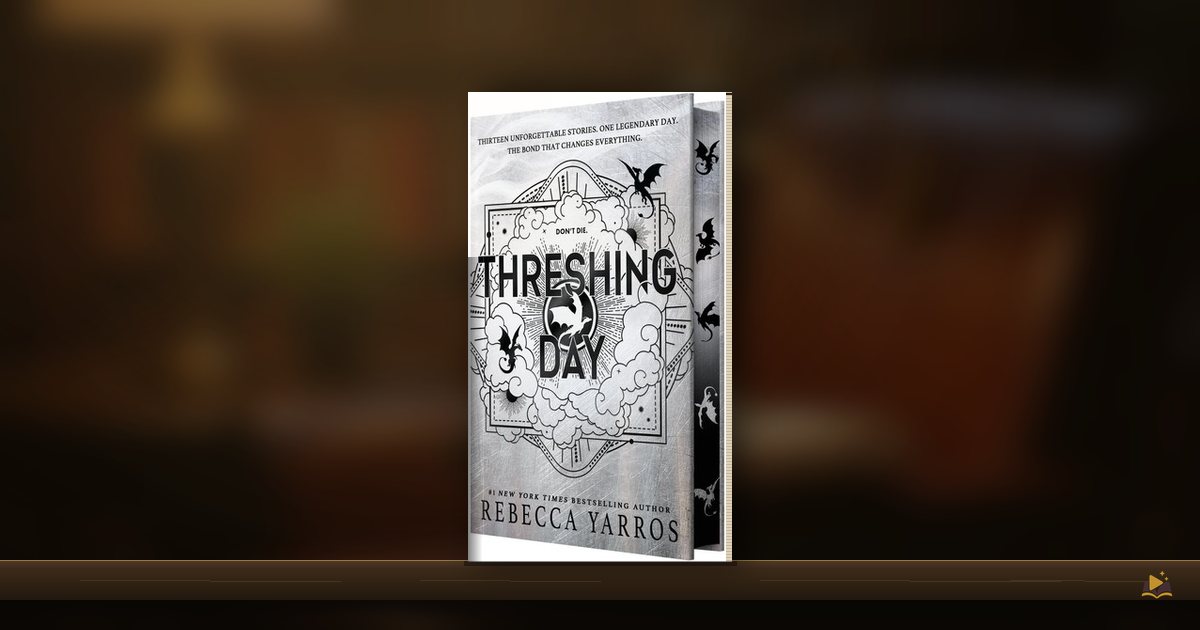 Book covers on a library shelf: Threshing Day by Rebecca Yarros
